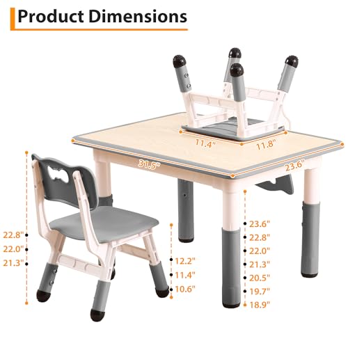 Garvee Kids Table and 4 Chairs Set, 5-Piece Height Adjustable Toddler Table with Graffiti Wipe-Clean Desktop, Non-Slip Legs & Storage Organizer, Preschool Activity Desk for Ages 2-6