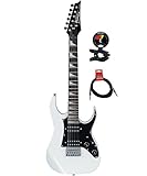 Ibanez GRGM21 RG miKro 6 string Solidbody Electric Guitar with Poplar Body and 2 Humbucking Pickups Package with Clip on Guitar Tuner and Instrument Cable (Black Night)