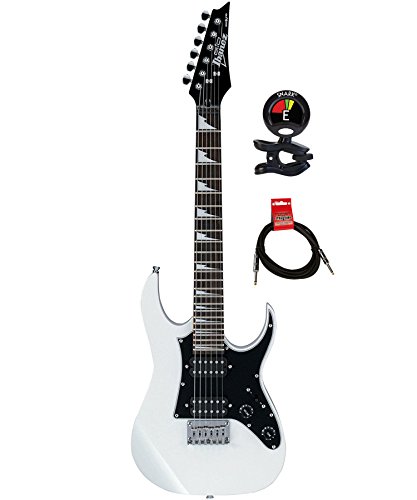 Ibanez GRGM21 RG miKro 6 string Solidbody Electric Guitar with Poplar Body and 2 Humbucking Pickups Package with Clip on Guitar Tuner and Instrument Cable (Black Night)