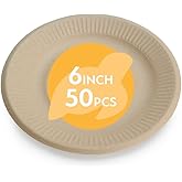 100% Compostable Disposable Paper Plates Bulk [6" 50 Pack], Bamboo Plates, Eco Friendly, Biodegradable, Sturdy Small Dessert Party Plates, Heavy-Duty, Unbleached by Earth's Natural Alternative