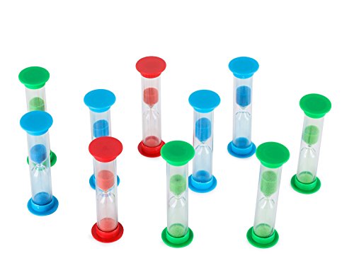 Sand Timer Set (5 Min) Large 10pcs Pack - Colorful Set of Five Minutes Hour Glasses for Kids, Adults - Colors: Blue, Green, Red by Jade Active