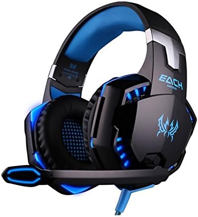 Gloriest Fashion Gaming Headset Game Headset Headphone EACH G2000 Professional Noise Canelling 3.5mm PC Stereo Headband Headsets with MIC Volume/LED Lights/Voice Control Microphone HiFi Driver For Laptop Computer Skype Online Chatting - Blue