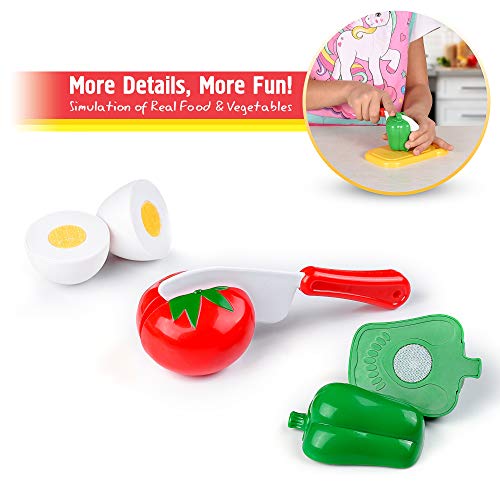 Kids Kitchen Toy Playset, Educational Kitchen set Accessories for Girls and Boys, Pretend Play Cooking Toys for Toddlers, with Stainless Steel Cookware Pots and Pans Set, Food and Vegitables - Thumbnail 5
