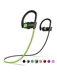 LETSCOM Auriculares Bluetooth IPX7 impermeables, inalámbricos, deportivos, Bluetooth 4.1, HiFi Bass estéreo, auriculares suaves con micrófono, cancelación de ruido, auriculares para entrenamiento, correr, gimnasio, 8 horas tiempo de reproducción