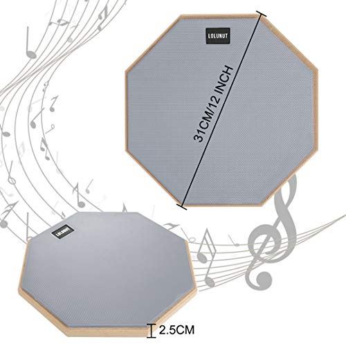 LOLUNUT 12 Inch Silent Drum Pad, Dumb Drum Beginner Rubber Practice Pad, with 5A Drum Sticks (12 Inch Grey)