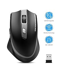 Wireless Mouse Rechargeable, TedGem 2.4G Silent Ergonomic Computer Mouse USB Mouse Laptop Full Size Optical Mouse with USB Receiver 6 Buttons 5 DPI Adjustable Portable Mice for Laptop PC Windows Mac