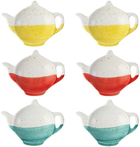 SOCOSY Vintage Ceramic Teapot-Shaped Sauce Dish Seasoning Dishes Tea Bag Holder Coasters Appetizer Plates Serving Dish for Kitchen(Set of 6)