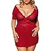 Plus Size Lingerie Sexy Deep V Short Sleeve Red Sleepwear with V-String (3XL)