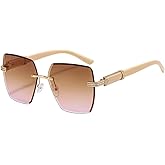 Shiratori Rimless Cut Edge Women's Gradient Sunglasses, Large Frame Sunglasses