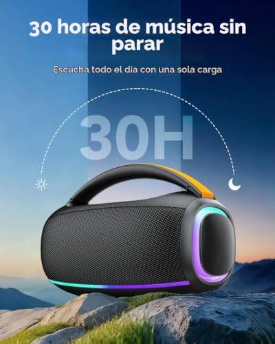 Bluetooth 5.4 Altavoz Bluetooth Potente 80W, Impermeable IPX7 Altavoces Portátil Potente con 8000mAh Batería, Sonido Estéreo, USB/RGB/TWS/AUX/TF, Speaker con 2EQ para Exterior, Negro Elegante — foto 3 de 6