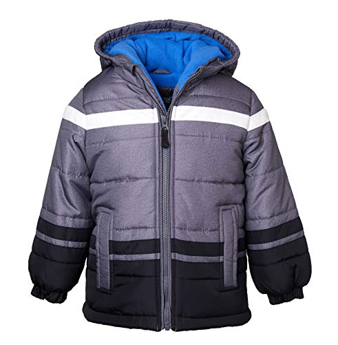 Sportoli Boys' Fleece Lined Hooded Colorblock Winter Puffer Bubble Jacket Coat - Black/Royal (Size 7)