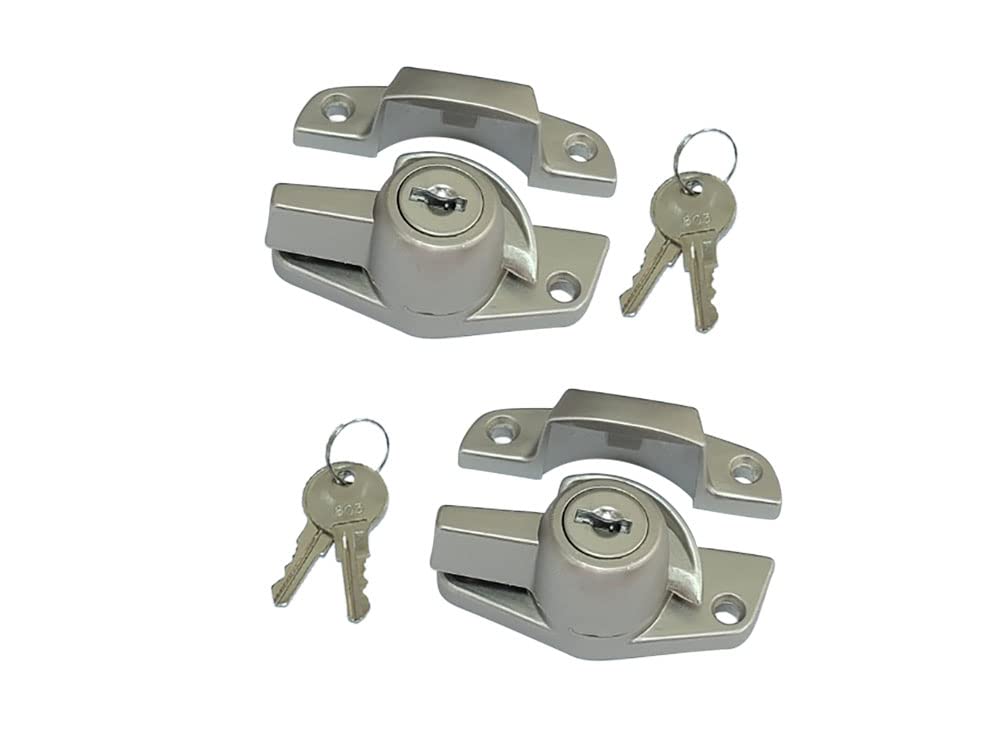 QCAA Heavy Duty Keyed Sash Lock, Child-Proof Security, Only Unlock with Key, CTC 1.77", Nickel Plated, 2 Pack, Made in Taiwan