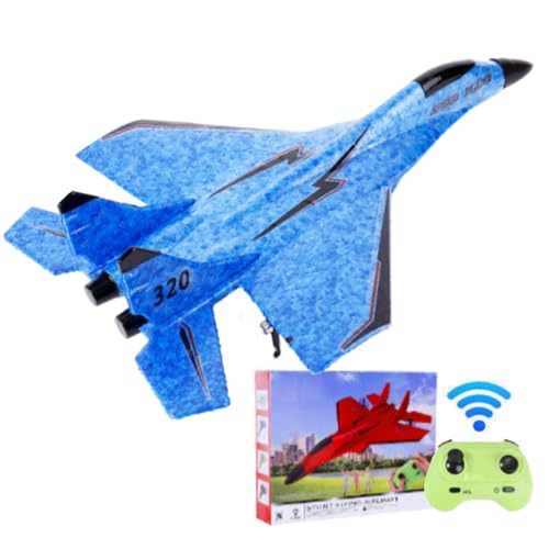 soputry Remote Control Airplane, Gravity Glider Foam RC Fighter Plane Jet with Lights Glider Airplane Model (Blue)