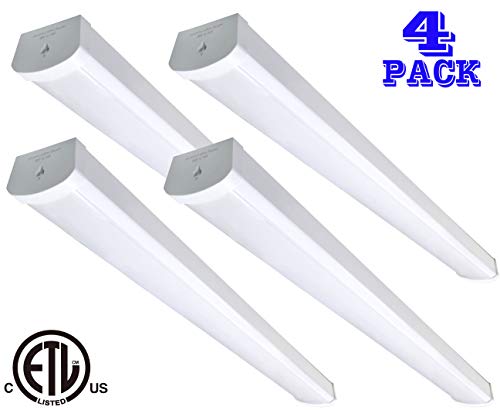 Linkable LED Wraparound Flushmount Light 4ft, LED Shop Light for Garage 5200 Lumens 6000K, ETL Certified LED Linear Indoor Lights, LED Ceiling Light, 60K4PK