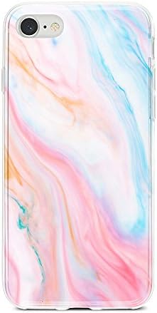 Obbii Case for iPhone 8/7 /6/6S(4.7inch) Unique Pastel Marble Design Tempered Glass Back + Soft TPU Bumper Protective Durable Cover Case Compatible with iPhone 8/7/6S/6