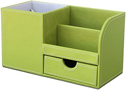 Wooden Struction Leather Multi-function Fashion Desk Stationery Organizer Storage Box Pen/Pencil ,Cell Phone, Business Name Cards Remote Control Holder (Green)