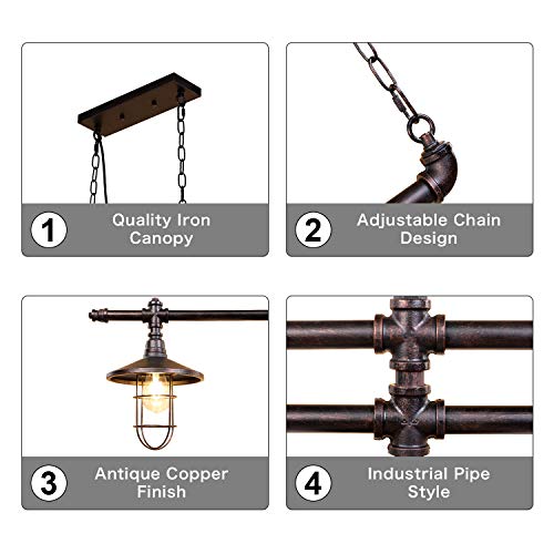 Lika 3-Light Pendant Light 40'' Barn Farmhouse Industrial Bronze Black Kitchen Island Light Fixtures for Dining Room, Bedroom, Farmhouse, Pool Table - Thumbnail 3