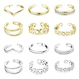 FUNRUN JEWELRY 12PCS Adjustable Toe Ring for Women Girls Daisy Flower CZ Tail Ring Band Hawaiian Jewelry