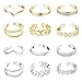 FUNRUN JEWELRY 12PCS Adjustable Toe Ring for Women Girls Daisy Flower CZ Tail Ring Band Hawaiian Jewelry