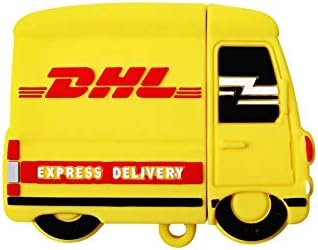 AirPods Case Yellow DHL Truck with Hook Cover for Apple AirPods 1 2 AirPods1 AirPods2 Earbuds 3D Cartoon Funny Creative Cute Lovely Protective Special Fun Kids Girls Men Guys Gift