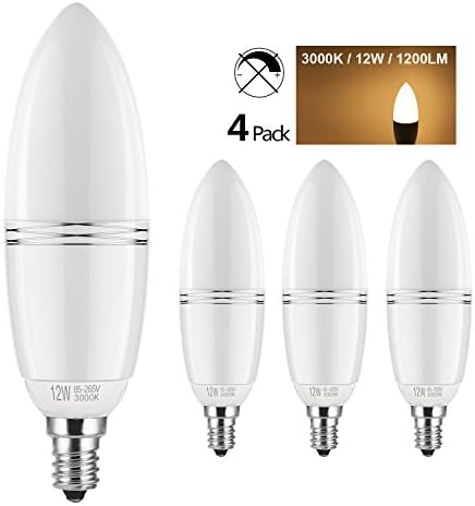 Yiizon LED E12 12W Candle Bulbs, 100W Incandescent Equivalent, Candelabra LED Light Bulbs, 3000K Warm White, 1200LM, CRI>80+, Small edison screw, Non-dimmable, Pack of 4