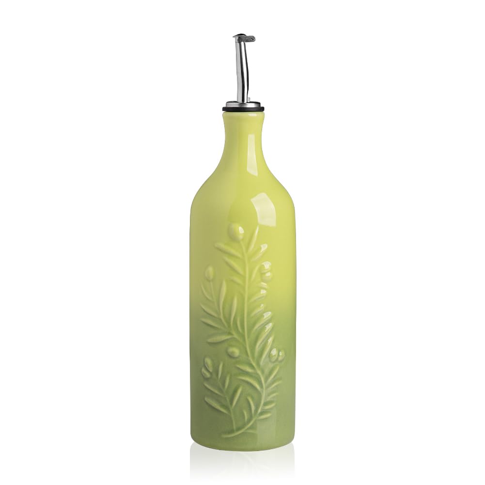 Photo 1 of Sweejar Large Olive Oil Dispenser Bottle with Spout, 24 Oz Ceramic Oil Dispenser for Kitchen, Relief Opaque Oil Cruet, Oil Container for Cooking, EVOO, Avocado Oil, Vinegar, Pack of 1(Gradient Green)