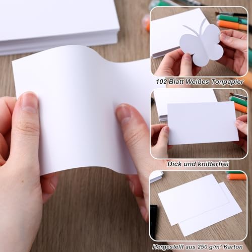 VGOODALL 102 Blatt Tonpapier, Weißes Tonpapier 13x8cm Bastelpapier Karton Druckerpapier für Kartenherstellung Papierhandwerk