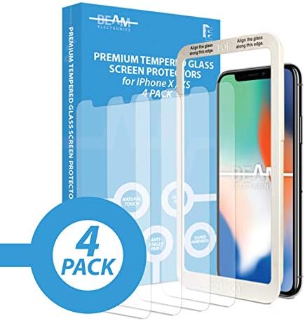 Beam Electronics Screen Protector for Apple iPhone Xs & iPhone X (Clear, 4 Packs) iPhone Xs/X Tempered Glass Screen Protector with Advanced Clarity [3D Touch] Works with Most Cases 99% Touch Accurate