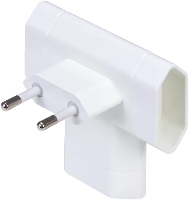 – Adaptador 3 tomadas extra planas laterais 10A (250V, 2500W), ficha MÚLTIPLA compacta para espaços REDUZIDOS, cor branca