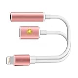 8-Pin Lightning to 3.5mm Headphone Adapter, Lightning to 3.5mm Audio Jack Adapter and Lightning Charging Port for iPhone 7, iPhone 7 Plus (Rose Gold)