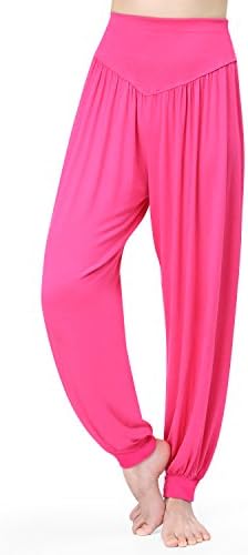 RoxZoom Women's Yoga Bloomers, Super Soft Modal Spandex Yoga Harem Pants Fitness Workout Loose Trousers, Size Large, Magenta
