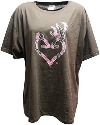 Browning Buckmark Buckheart Camo T-Shirt/Hoodie 2X 3X Realtree Mossy Oak (BROWN TEE (Pink Break Up Logo), 3XL (2X 3X))