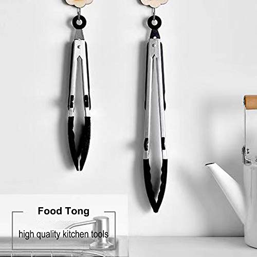 BPA Free Food Tongs with Silicone Tip and Stand, Premium Sturdy 12-inch Stainless-steel Locking Kitchen Tongs for Kitchen Cooking Barbecue Salad Grilling Frying Pastry
