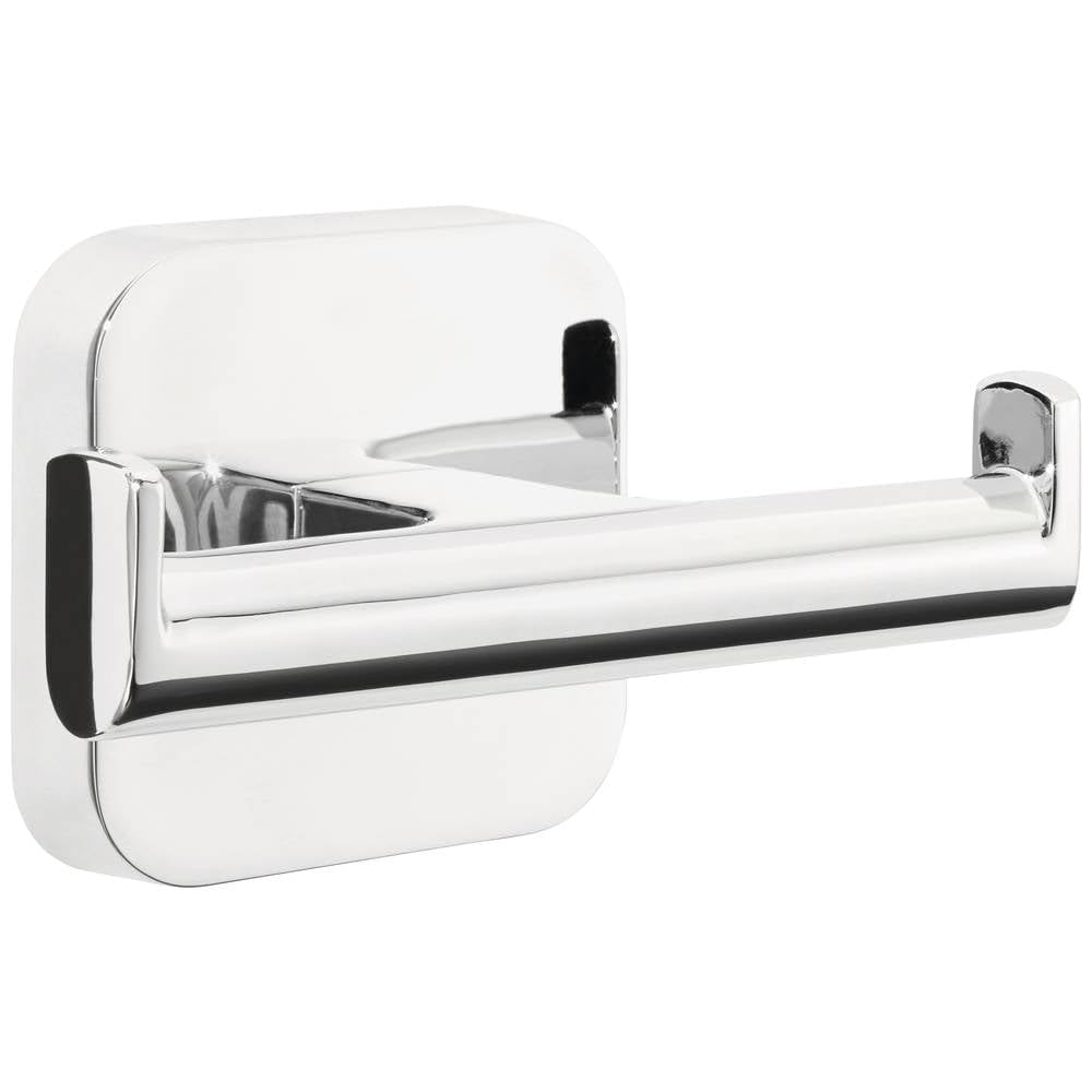 tesa ELEGAANT Double Robe Hook - Self-Adhesive Bathrobe Hook in Stainless-Steel Design - Wall-Mounted Dressing Gown Holder - Waterproof, incl. Power.Kit Adhesive Solution - 50mm x 80mm x 43mm