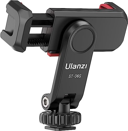 ULANZI ST-06S Mobile Phone Holder Mobile Phone Tripod Adapter Accessory for Tripod Selfie Stick Smartphone Holder with 2 Cold Shoes and 1/4 Inch Thread 360° and 180° Rotatable Mobile Phone Holder iPhone Android Digital Camera