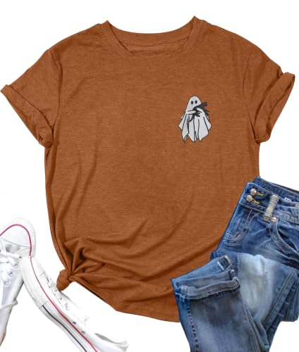 OCTVIN Halloween Shirts for Women Spooky Season Embroidered Ghost Tshirt at Amazon