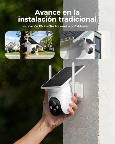 2K Cámara de Vigilancia WiFi Exterior Solar,360° PTZ,Sin Cables