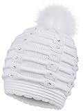 Arctic Paw Women Winter Warm Knitted Faux Fur Pom Pom Beanie Hat, White