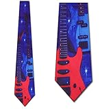 Men's Red & Blue Electric Guitar Rock and Roll Music Three Rooker Necktie Tie Neckwear