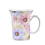 ufengke Creative European Bone China Cup Ceramic Coffee Mugs-Pink And Blue Chrysanthemum Flower Pattern