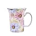 ufengke Creative European Bone China Cup Ceramic Coffee Mugs-Pink And Blue Chrysanthemum Flower Pattern