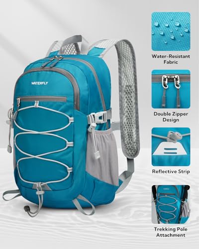 Waterfly Small Foldable Hiking Backpack: 15L Lightweight Rucksack Bag for Men Women Walking Packable Back Pack Water Resistant Daypack for Outdoor Camping Day Pack