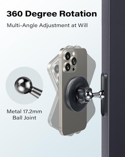 APPS2Car Soporte Magnético para Teléfono de Gimnasio, Base de Aleación y Rótula Metálica, Se Adhiere a Superficies Metálicas, Compatible con iPhone 12-17 y Android, Rotación 360°