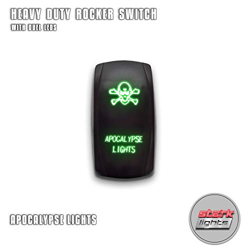 APOCALYPSE LIGHTS – Green – STARK 5-PIN Laser Etched LED Rocker Switch Dual Light – 20A 12V ON/OFF