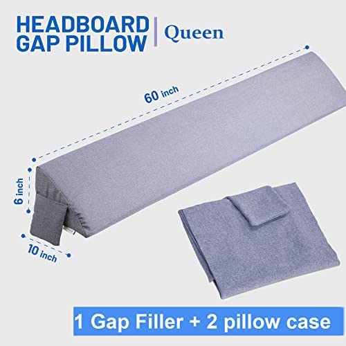 ENITYA Queen (10"x6"x60") Bed Wedge Pillow with Extra Grey Pillow Cover