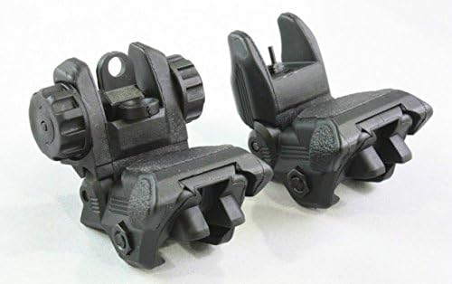 15rail Tactical Folding Flip Up Front & Rear Sights Dual Aperture Backup Black Polymer