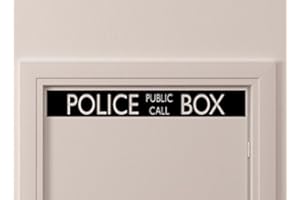 APPLICABLE PUN Vintage Style Police Public Call Box Telephone Bedroom Closet Door - 28 Inch By 3.75 Inch Black Wall Vinyl Decal Decorative