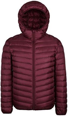 Midoly Men's Winter Ultra Light Packable Down Jacket With Hood Coat(Wine Red,X-Large)