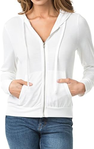 WSF Women's Zip Up French Terry Hoodie Sweater Jacket With Pocket XL Off White