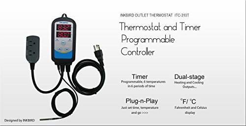 Inkbird Itc-310T 1200W Pre-Wired Digital Dual Stage Temperature Controller Outlet Thermostats with Time Controller for Brewing Seed Germination